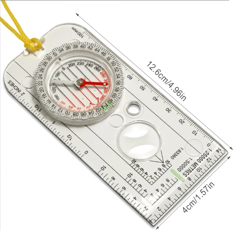 Professional Mini Compass Map Scale Ruler Multifunctional Equipment Outdoor Hiking Camping Survival Guiding Magnifying Tool