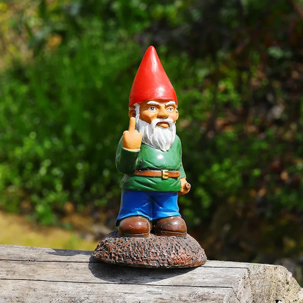 Middle Finger White Beard Dwarf Ornament Gnome Statue Ornament Outdoor Resin Crafts Resin Garden Statue Indoor Outdoor Decor