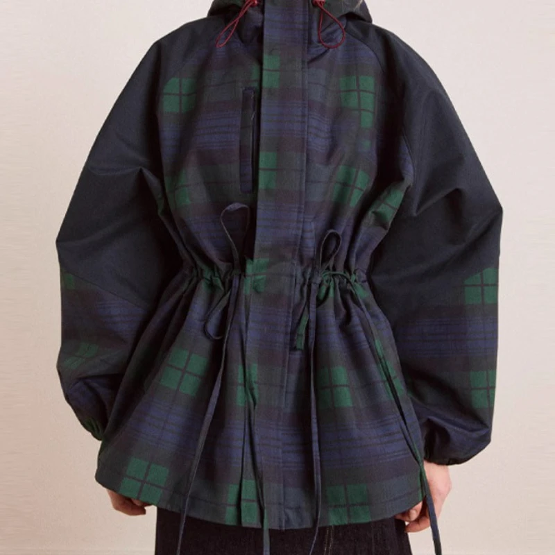 2025 Autumn New Personalized Versatile Hooded Drawstring Waist Jacket Outerwear Trendy Top