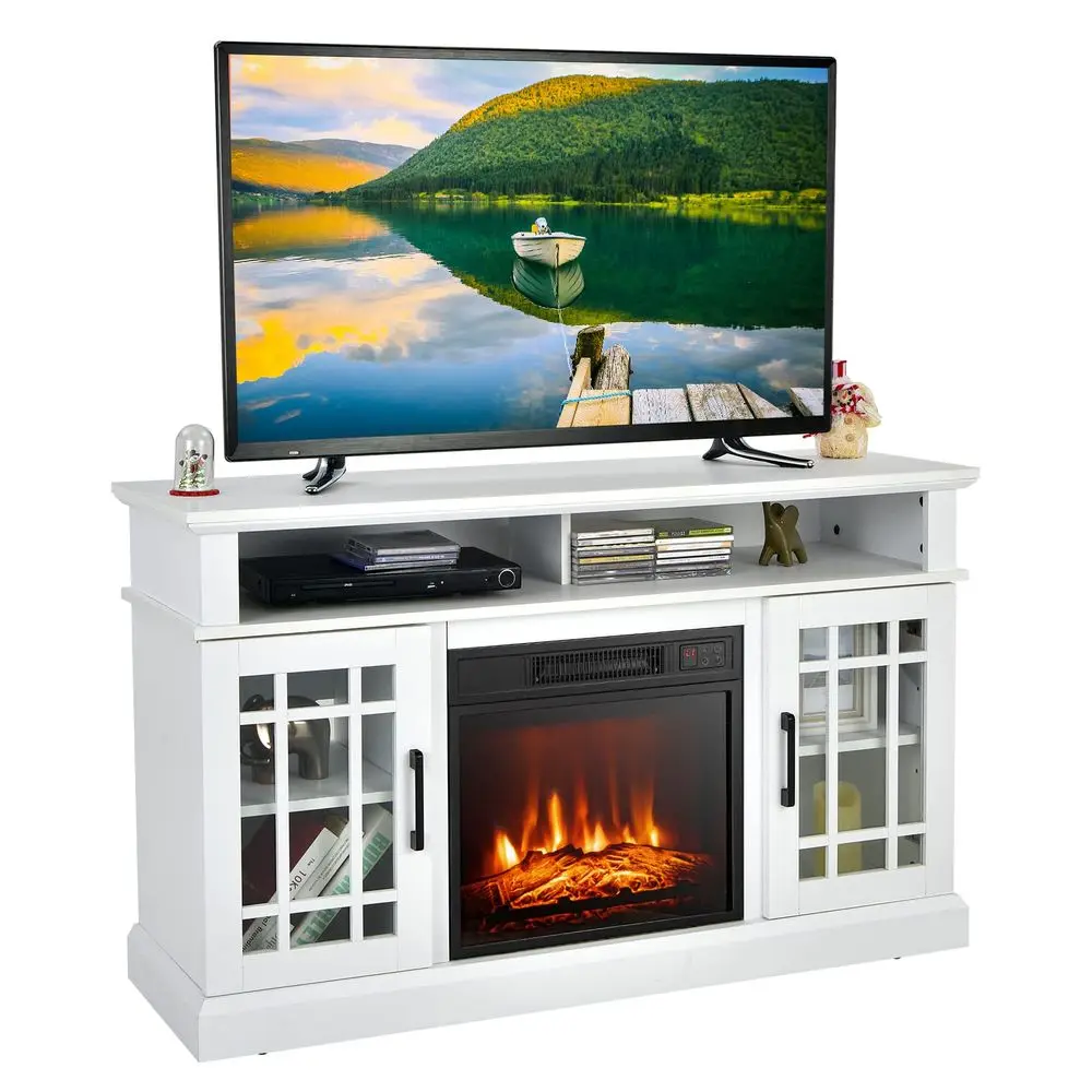 

Fireplace TV Stand for TV up to 55 Inches, Freestanding Wood Entertainment Center with 18 Electric Fireplace, 48 TV Console Tab