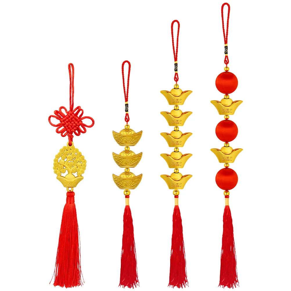 Colgante de lingote dorado, decoración colgante para Festival de Año Nuevo, adorno de bonsái, decoraciones colgantes para puerta del Festival de Primavera, 4 Uds.