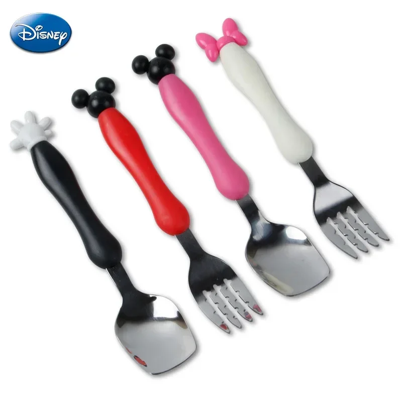 Disney Mickey Minnie Mouse cucchiaio forchetta stoviglie cartone animato bambini Dessert cucchiaio frutta forchetta posate Set cibo per bambini Picks cucchiaio di riso