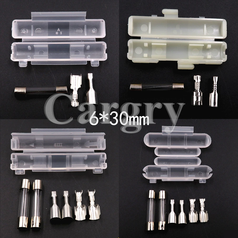 1 Set AC Assembly Flip Type Fuses Box Fuse Socket With Terminal 6x30mm 6*30mm White Double Glass Tube Fuse Holder