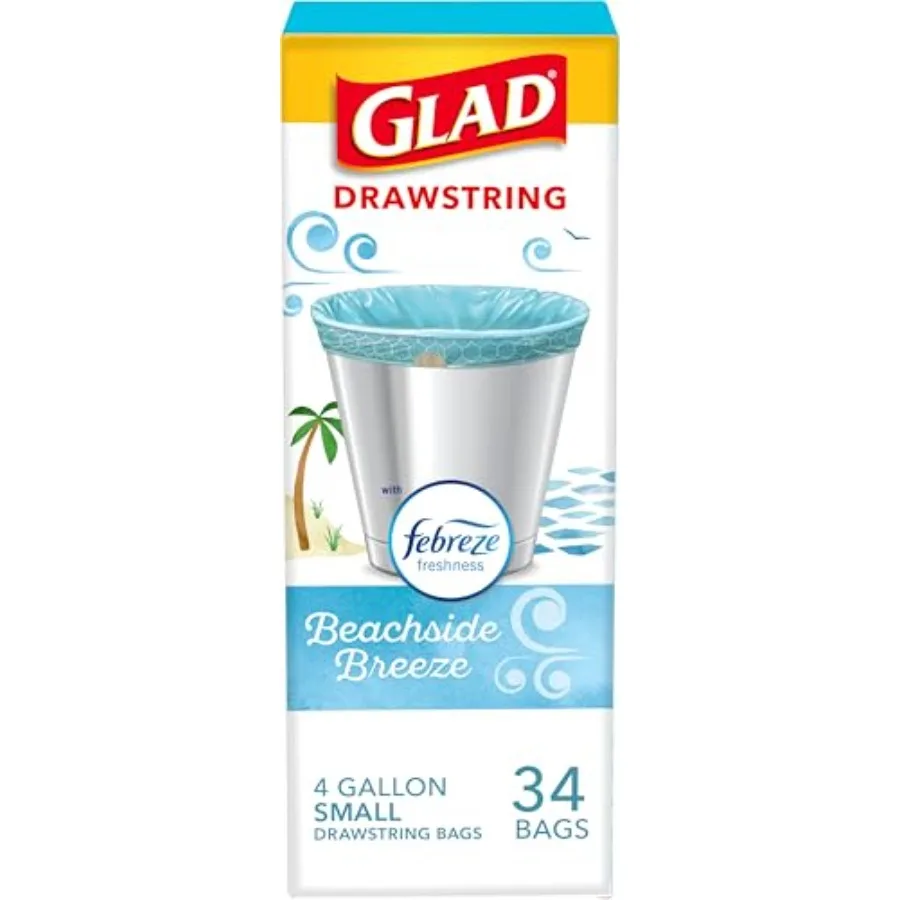 

Odorshield Small Drawstring Trash Bags, 4 Gal, Febreze Beachside Breeze, 34 Ct, Pack May Vary