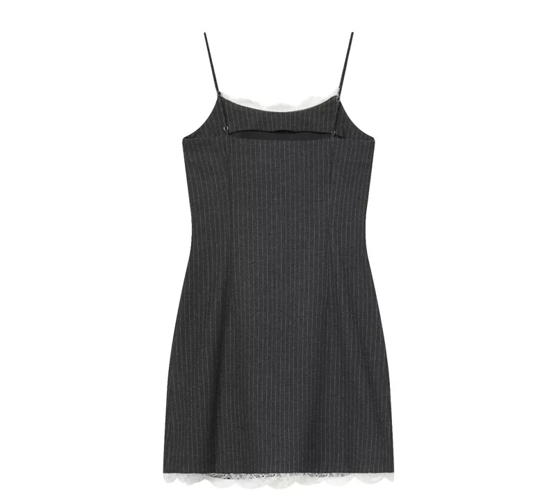 Seksowna sukienka na ramiączkach z koronką w prążki, damska obcisła mini sukienka bez rękawów