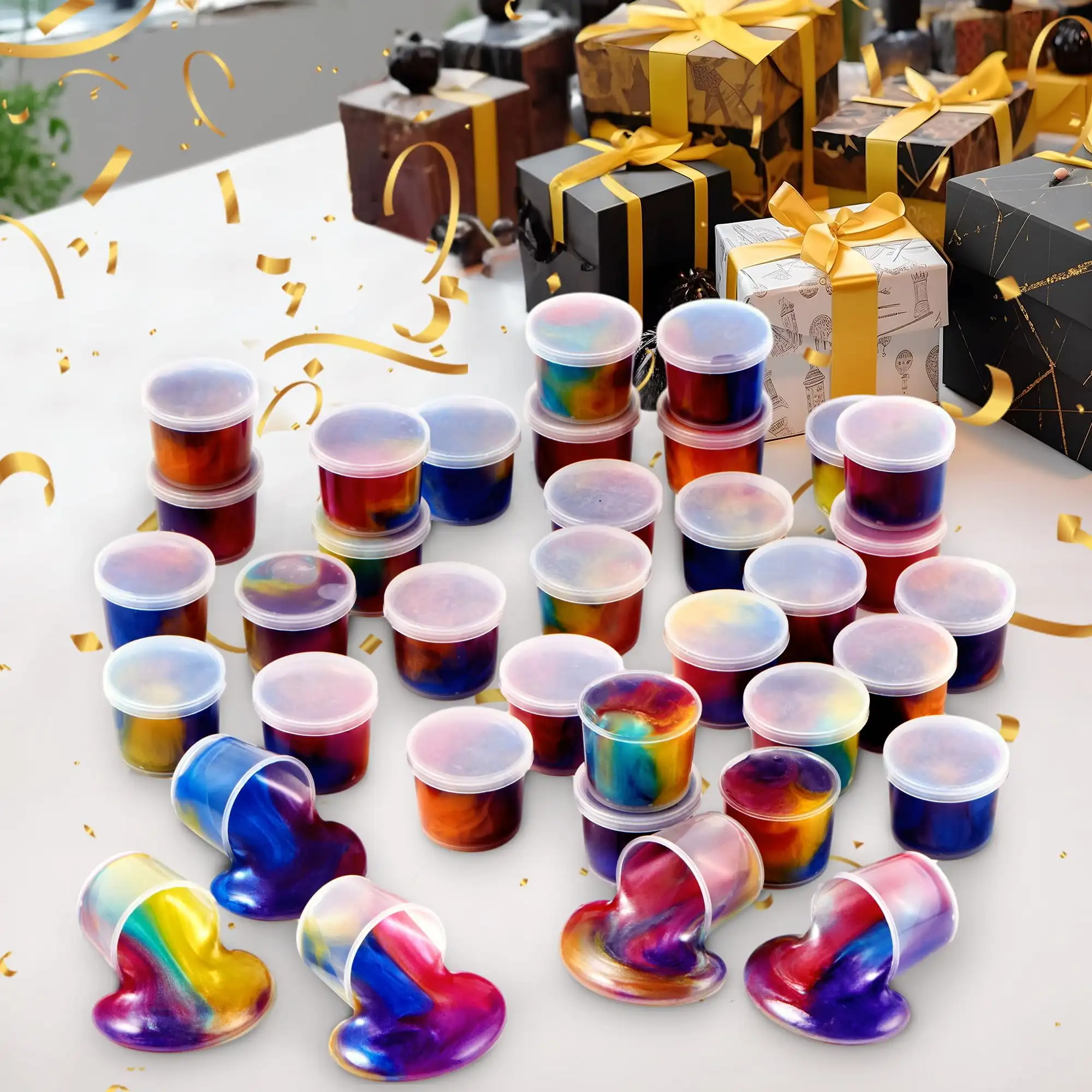 Joyfy 36-delige Galaxy Slime Cup Feestartikelen Rekbaar Niet-plakkerig Veilig voor Klaslokaal Beloning Verjaardag Feestartikelen