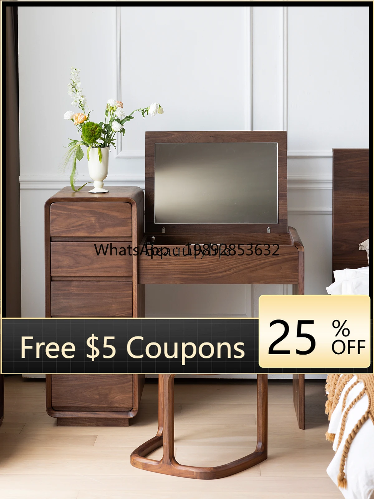 FF North American black walnut dresser solid wood new Chinese clamshell makeup table