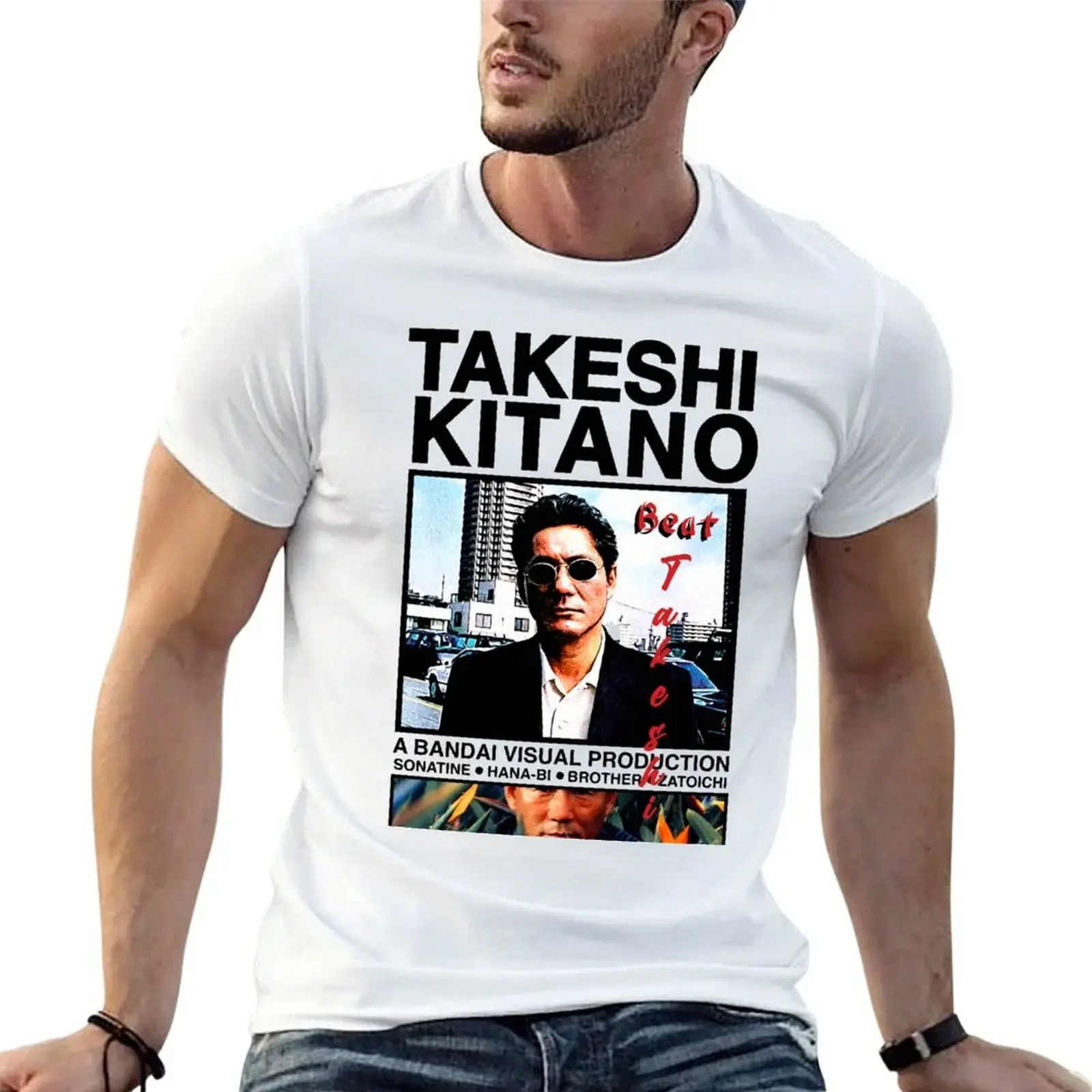 T-shirt and white background design by Takeshi Kitano T-shirt anime clothes boys whites men t shirt