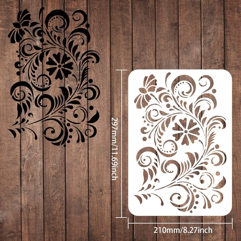 Flourish Stencils for Painting on Wood Canvas Paper Fabric Floor Wall and Tile 11.7x8.3 Inch Floral Border Reusable DIY Art