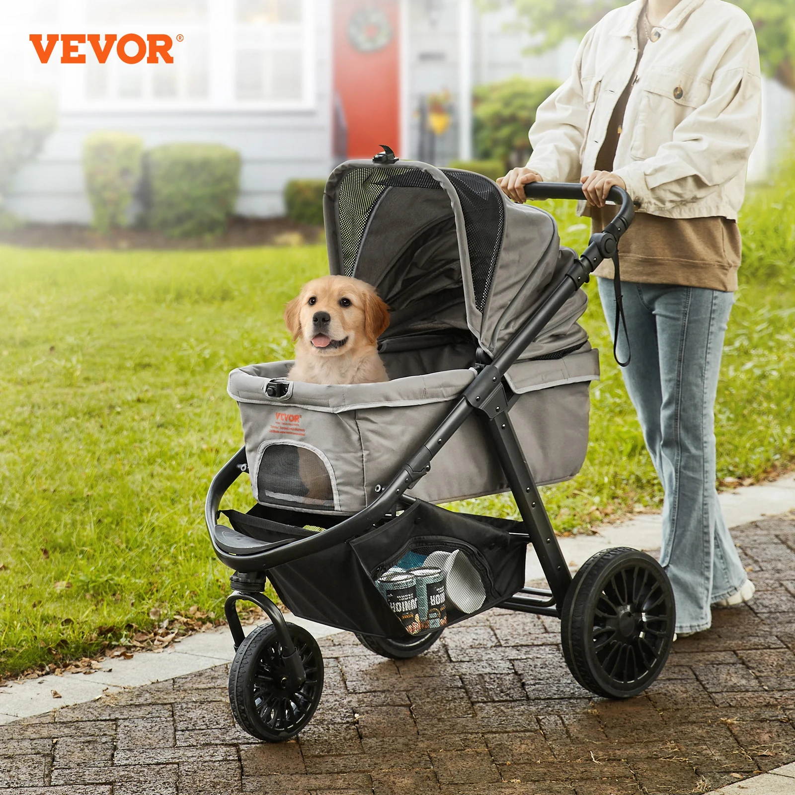 

VEVOR Pet Stroller Rotate Dog Stroller with Puppy Strollers Portable Foldable Trolley for Small to Medium Sized Dogs Outdoor