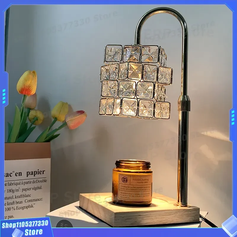 Creative Crystal Rubik Cube Aromatherapy Wax Melting Lamp Bamboo Wood Bedside Night Light Home Atmosphere Bedroom Ornament