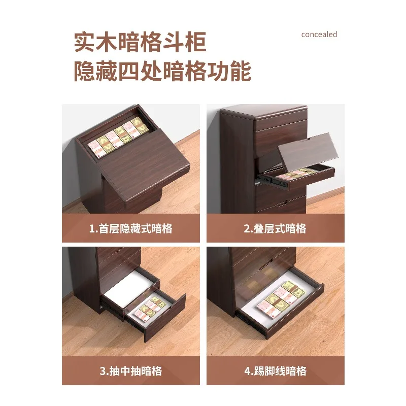 Solid wood hidden compartment chest locker living room bedroom antique light luxury high-end storage cabinet hidden large capaci