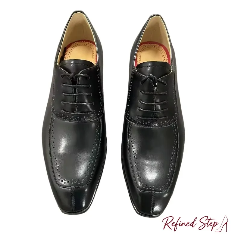 Black Men's Formal Soft Leather Shoes Classic Low Heel Lace-up Shoes Square Heel Luxury Oxford Business Shoes For Men