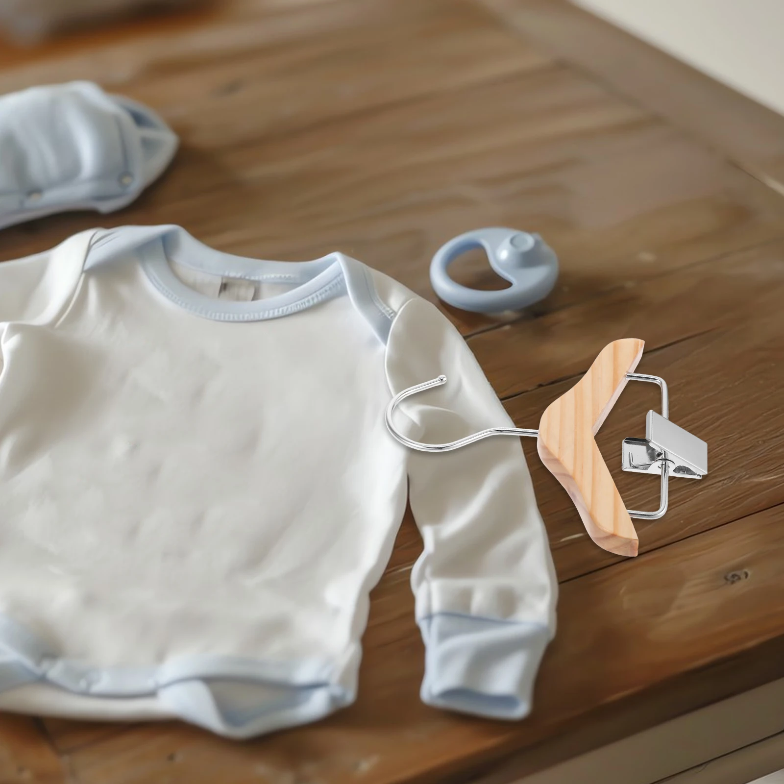 

5pcs Solid Wood Clothes Pants Clips Space-Saving Mini Hangers For Clothing Storage Nursery Closet