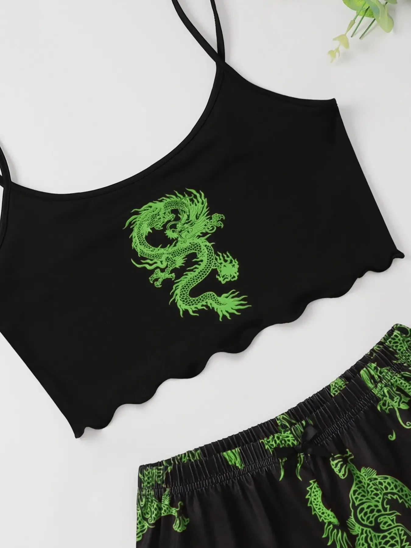 Women\'s 2pcs Cute Soft Comfy Dragon Print Pajamas Set Animal Sleepwear Sleeveless Shoulder Strap Nightgless Cute Top And Shorts