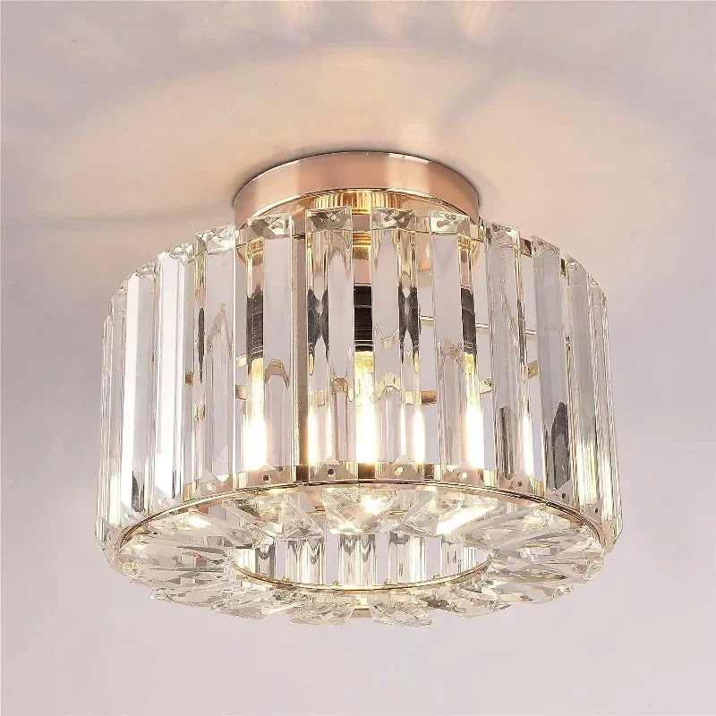 

Modern Crystal Ceiling Light Flush Mount Ceiling Chandeliers Lamp LED Bedroom Corridor Entrance Lighting Fixtures E27 Gold Black