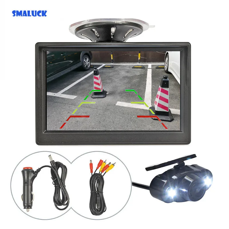 

SMALUCK 5inch TFT LCD Display Rear View Car Monitor LED Night Vision Car Camera Wire Parking Security System Kit