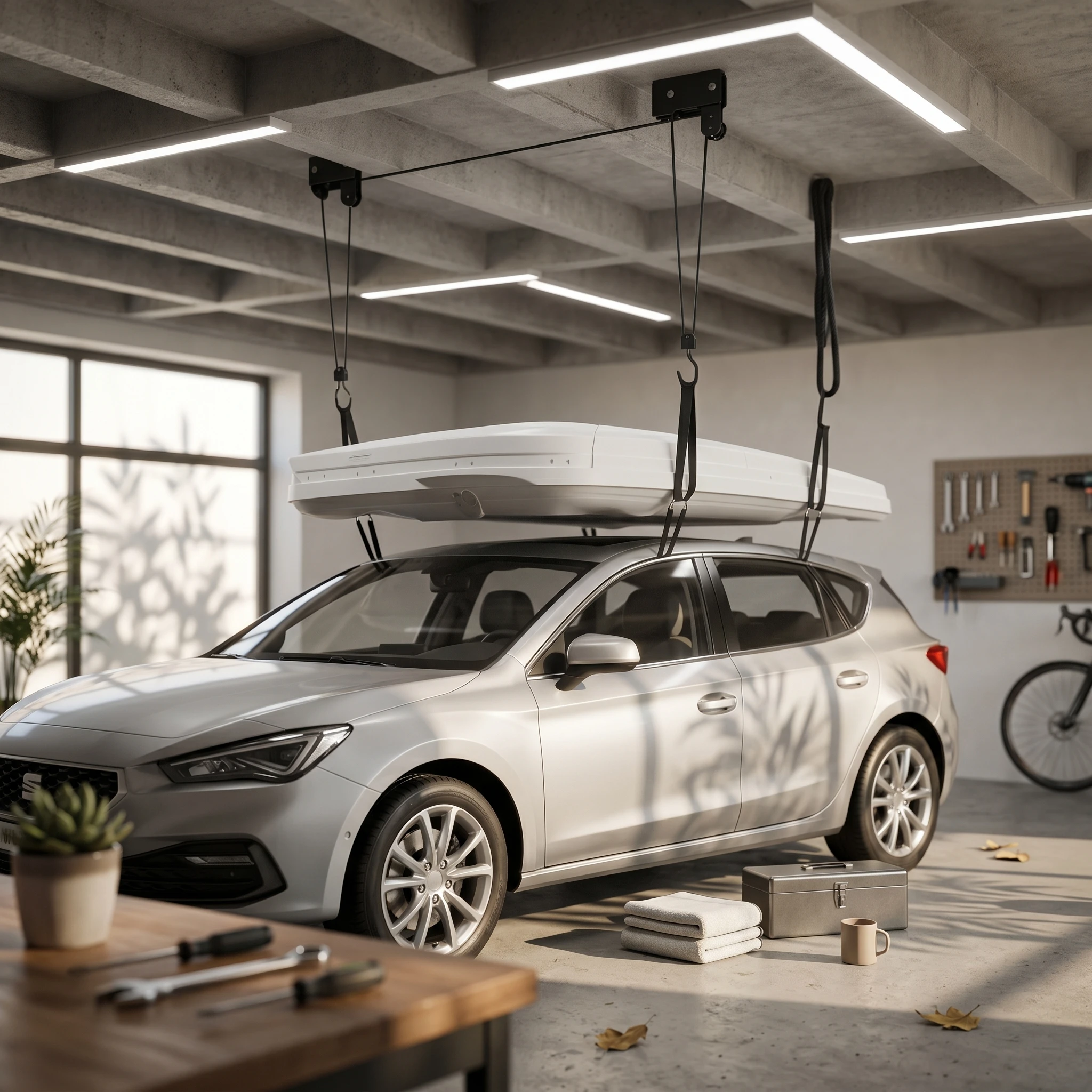 Roof-Mounted Pulley Hanger Thick Hooks Ceiling-Mounted Hoist System Overhead Storage Lift Space Saving High Capacity