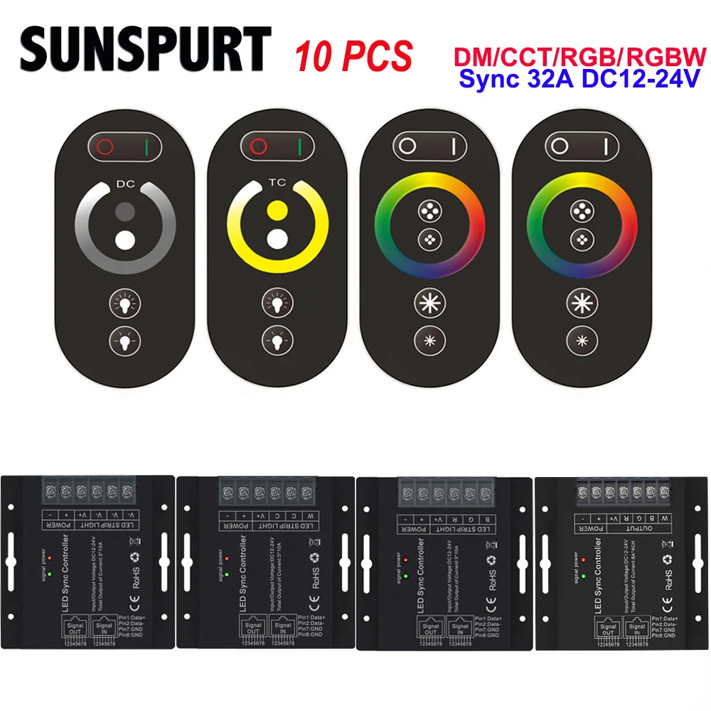 

32A Touch Panel RGB RGBW LED Sync Controller Dimmer DC12-24V 16 Modes Wireless RF Remote Controller for CCT DM LED Strip Lights