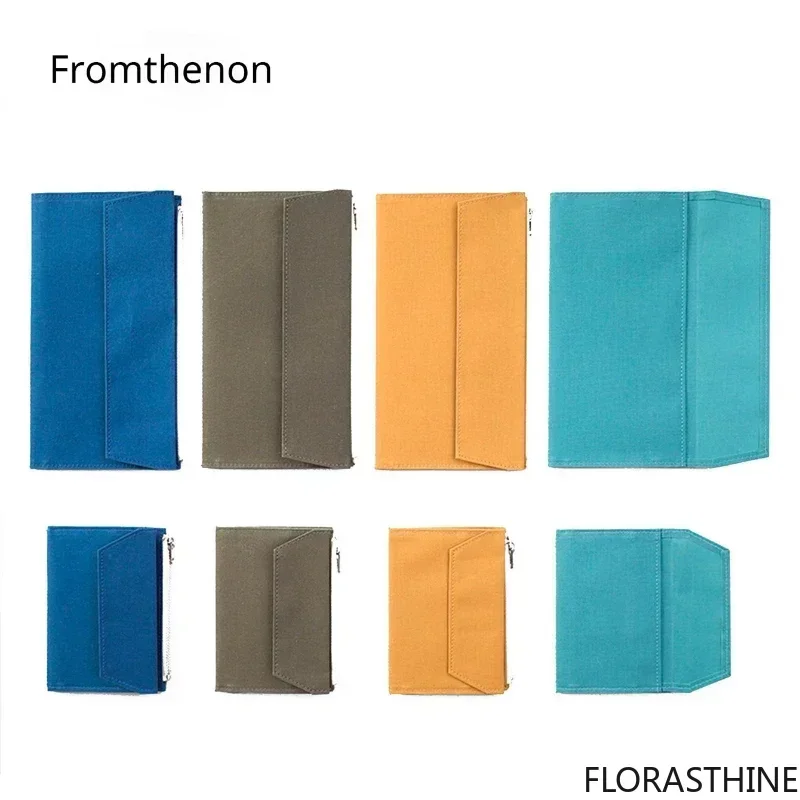 Fromthenon TN Hand Ledger Storage Bag Waterproof Canvas Zipper Travel Bag Notebook Bill Card Slot Travelers Planner Journal