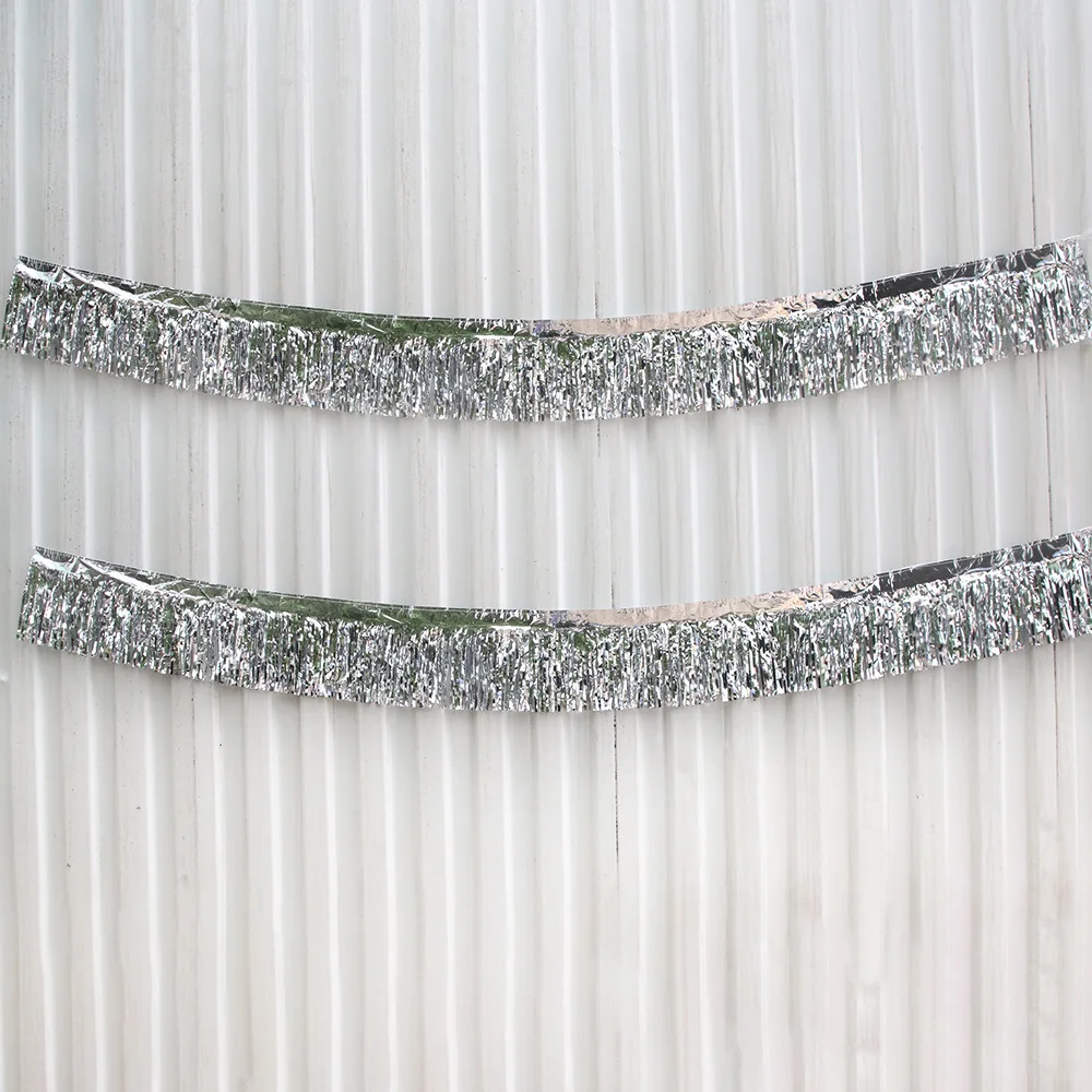 3 m glitzernde Quasten, Fransen, Banner, glänzendes Roségold, Metallfolie, Quastengirlande für Weihnachten, Geburtstag, Party, Wandhintergrund, Dekoration – Detail 12