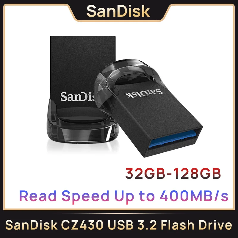 SanDisk New CZ430 USB3.2 Mini Flash Drive Pendrive up to 400MBs 128GB 64GB 32GB Pen Drive Memory Stick U Disk For Laptop TV Car