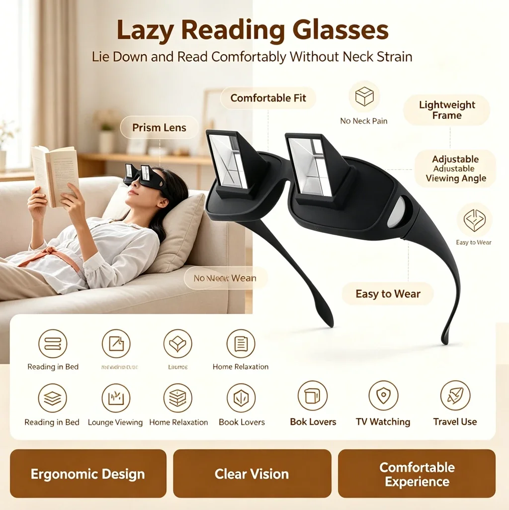 Periscope Horizontal Reading TV Sit View Glasses Fishing on Bed Lie Down Bed Prism Spectacles Horizontal Lazy Prism Angled Tools