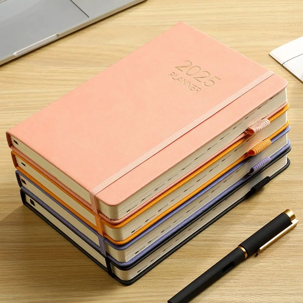 A5 2025 Agenda Book To Do List English Strap Notebook Thickened with Calendar Daily Weekly Monthly Planner School Office