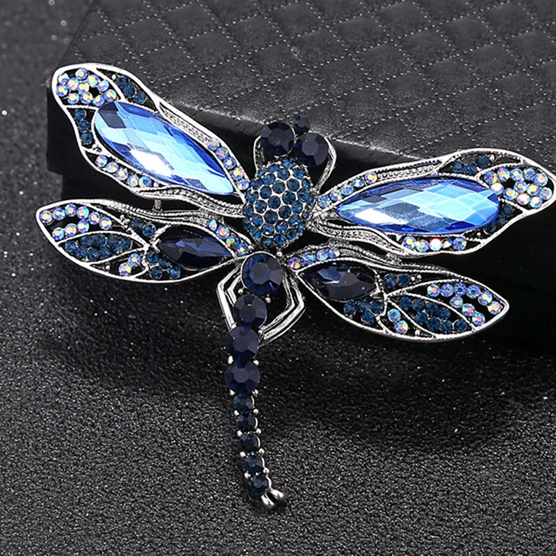 Blue Crystal Vintage Dragonfly Brooches For Women High Grade Fashion Insect Brooch Pins Coat Accessories Animal Jewelry Gifts