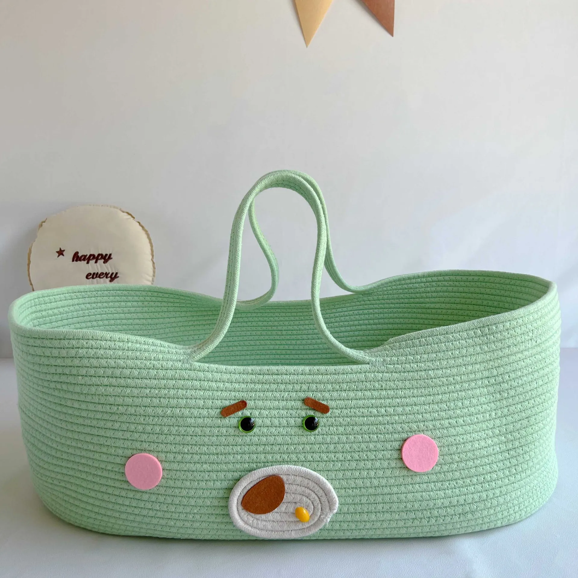 Ins Style New Cotton Rope Woven Baby Carrying Basket Foldable Portable Newborn Bed Outdoor Sleeping Basket Car Mounted