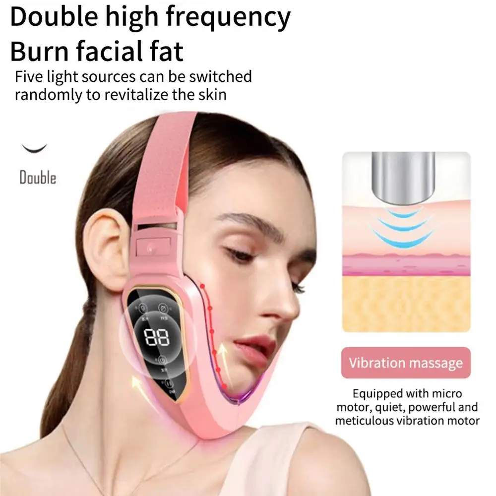 

1PC Face Lifting Device LED Photon Therapy Facial Slimming Vibration Massager Facial Heated Double Chin V Face Vibration Massage