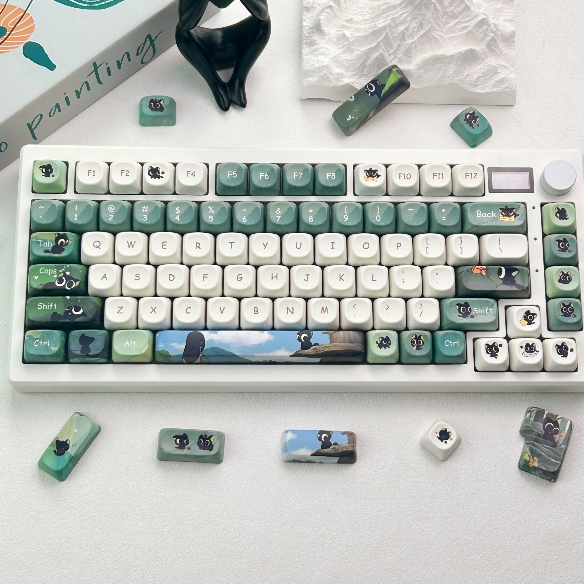MAIMOOO Cute Little Black Cat Russian Korean Keycaps MOA Profile PBT Custom Cartoon anime Luo Xiaohei Mechanical Keyboard Keycap