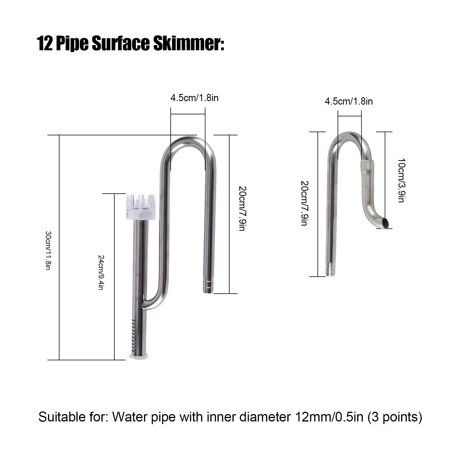 Fish Tank Stainless Steel Pipe Surface Skimmer Aquarium Inflow and Outflow Pipe Set16 Pipe Surface Skimmer