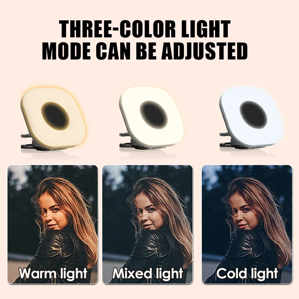 Akumulatorowa lampka LED do telefonu - lampka selfie z klipsem do iPhone'a, iPada, laptopa, do filmowania, makijażu i konferencji