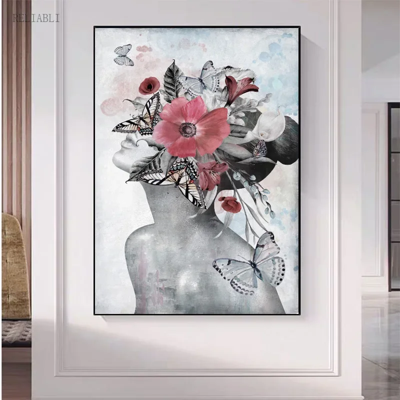 Frameless Canvas Painting Beauty Girl Flower Poster Canvas Print Painting Modern Home Decoratives Picture Decoration Houses Wall