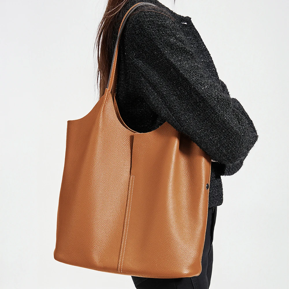 

Women Cowhide Bucket Bag Ladies Luxury Tote Bag Lady Casual Genuine Cow Real Leather Shoulder Bags ladies Tote Handbags Female