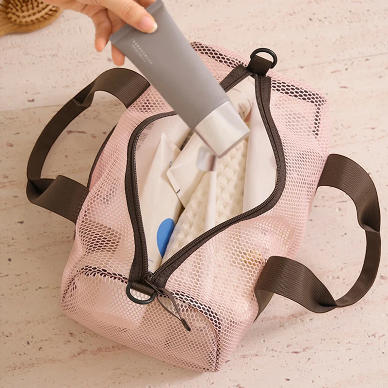See Through Mesh Beach Bag Quick Dry Swim Gym Duffle Handbag Detachable Crossbody Strap Outdoor Vacation Storage Tote Purse view 4
