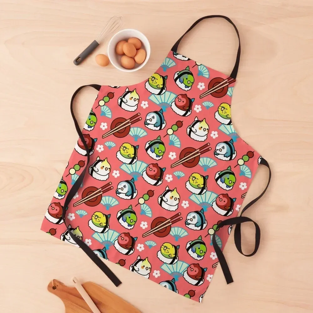 Sushi Time with Cody the Lovebird & Friends Apron with pockets Nursing kitchen jacket woman Apron