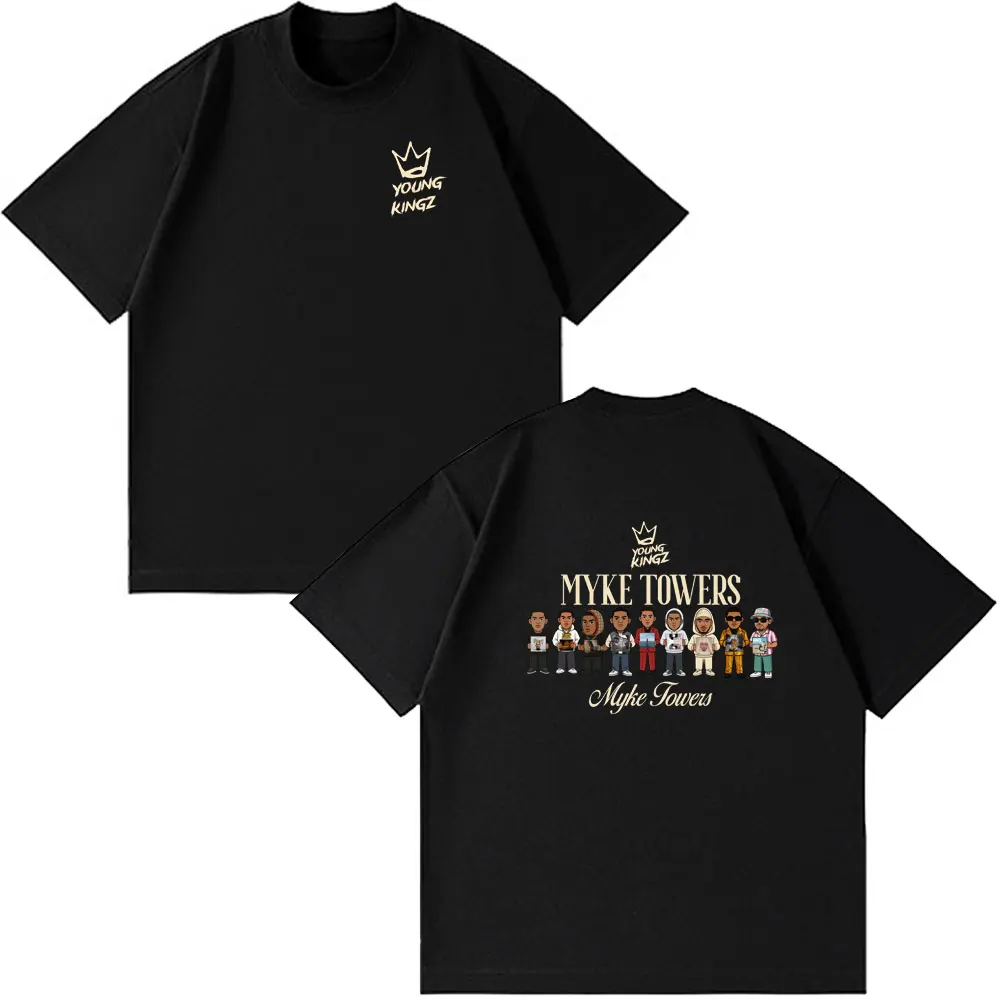 

Рэпер Myke Towers Обложка альбома Футболки Мужчины Женщины Мода Хип-Хоп Негабаритная футболка Хлопковая свободная футболка в парном стиле Уличная одежда