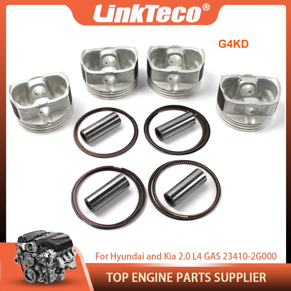 Engine 4pcs Piston & Ring Kit Fit G4KD 2.0 L L4 GAS For 08-15 Hyundai ix35 Sonata Kia Optima Sportage Cerato 2.0L 23410-2G000