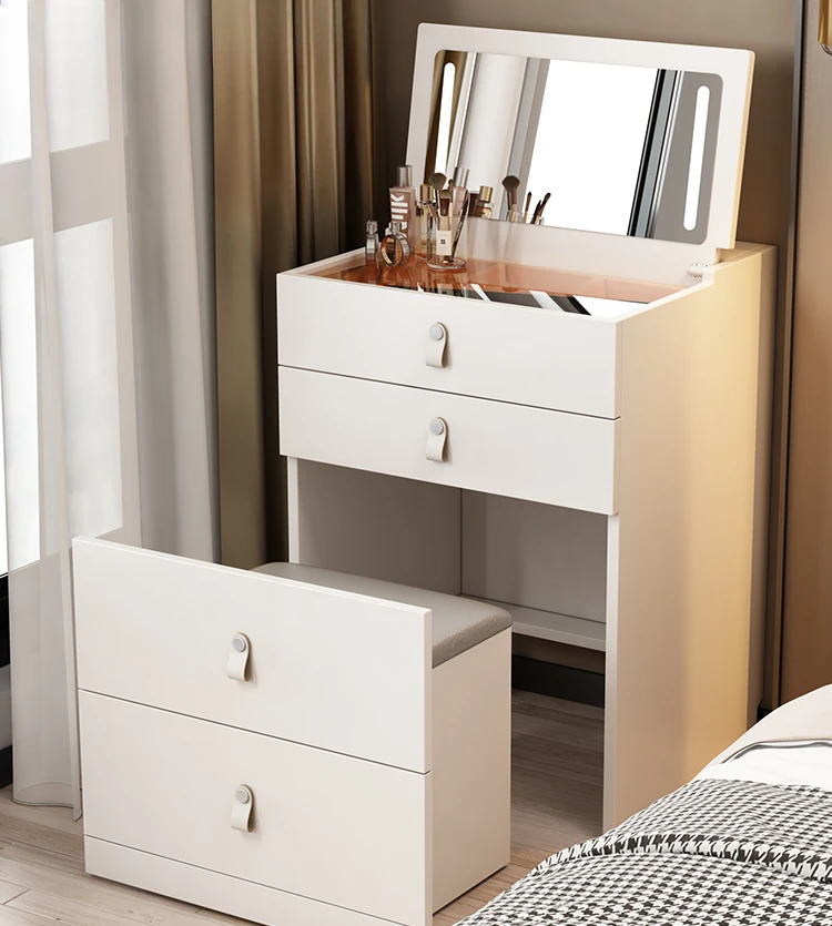 Cream style flip top dressing table bedroom modern minimalist bedside bucket cabinet integrated solid wood makeup table