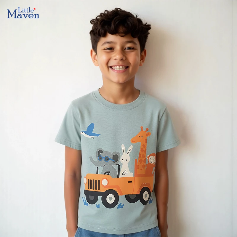 Little maven Kinderbekleidung 2026 Sommer Neue Jungen T-Shirts Cartoon Bagger Baumwolle Freizeit-Oberteile für Kinder 2-7 Jahre