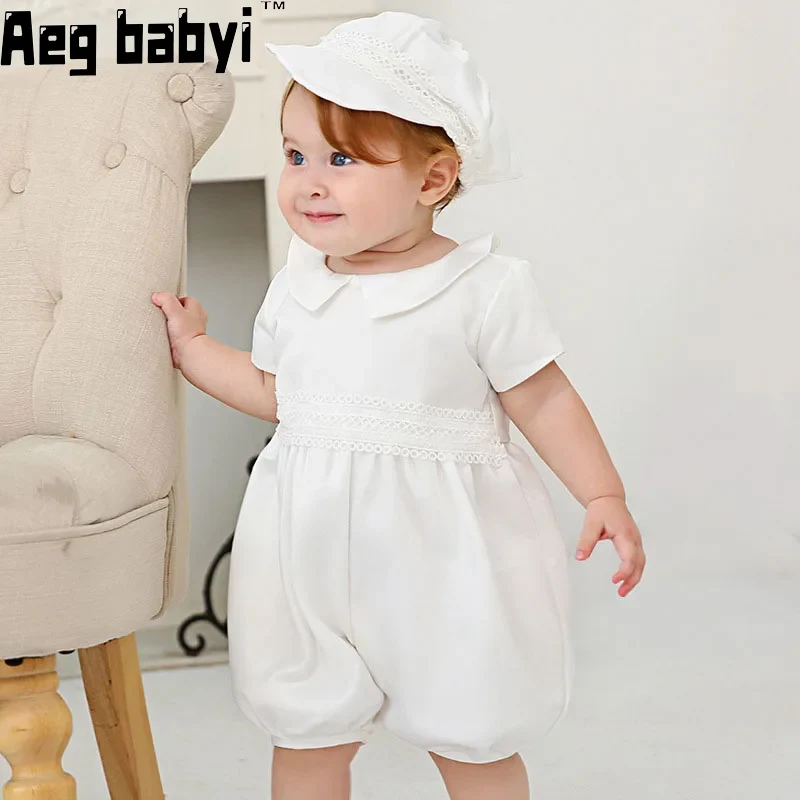 

Summer Baby Boys Baptism 1st Year Birthday Party Dress Christening Infant Jumpsuit Clothing Toddler Boy Rompers+Hat Costumes