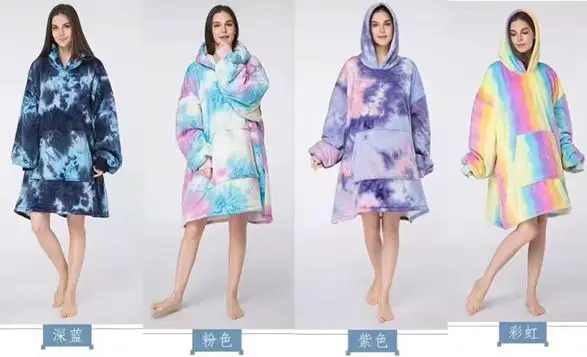 Unisex Flannel Hooded Sweater with Large Pocket Warm Weighted Blanket for Home Use Cozy Watching Tv Blanket Sweater