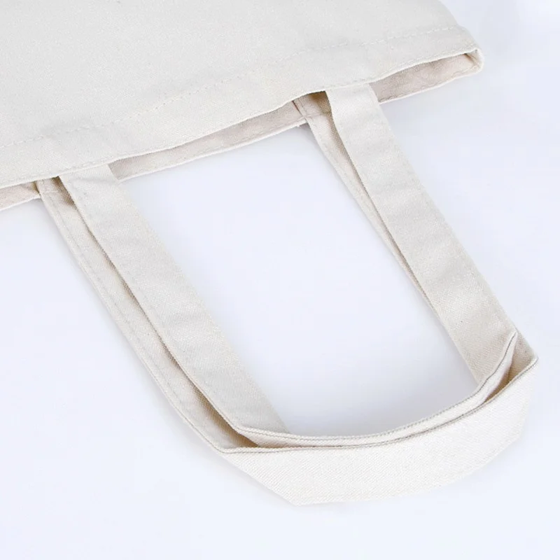 Large Capacity Canvas Shopping Bags Folding Eco-Friendly Cotton Tote Bags Reusable DIY Shoulder Bag Grocery Handbag Beige White