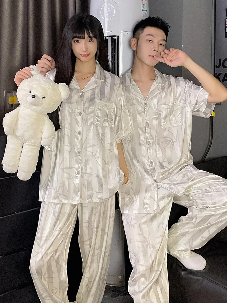 DAIMELU couple pajamas women summer short sleeves ice silk men's thin beautiful super fire loungewear set sleepwear suit nighty