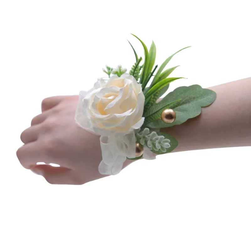 Rosa flores artificiais pulso corsage renda faixa dama de honra rosa acessórios pulseira demoiselle d honneur mariage