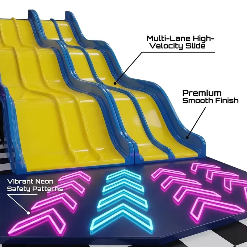 Grand Scale Cyber-Neon Theme Indoor Playground Equipment with Multi-Lane Wave Slides for Large Shopping Mall