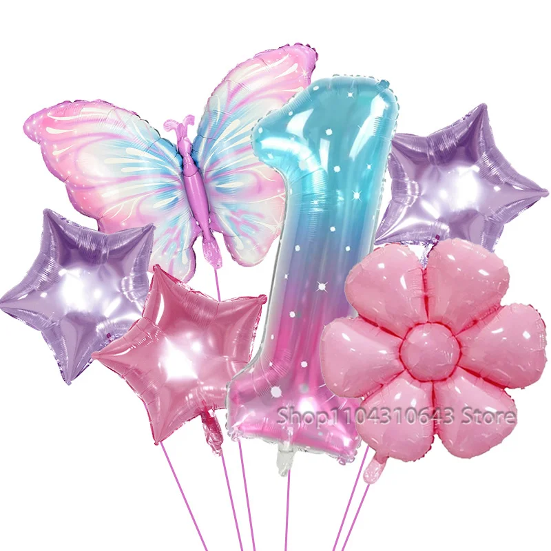 Schmetterlings-Themen-Geburtstagsdekoration, 6 Stück Schmetterlings-Folienballons, 40 Zoll grüner Zahlenballon 1-9 für Kindergeburtstagsfeiern – Detail 2