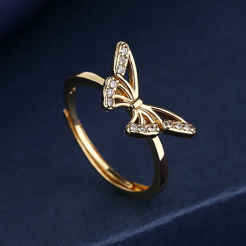 

Light Luxury and Exquisite Gold-plated Bow Ring for Women, Adjustable with Sparkling Zircon Inlay, Birthday Party Gift Ring